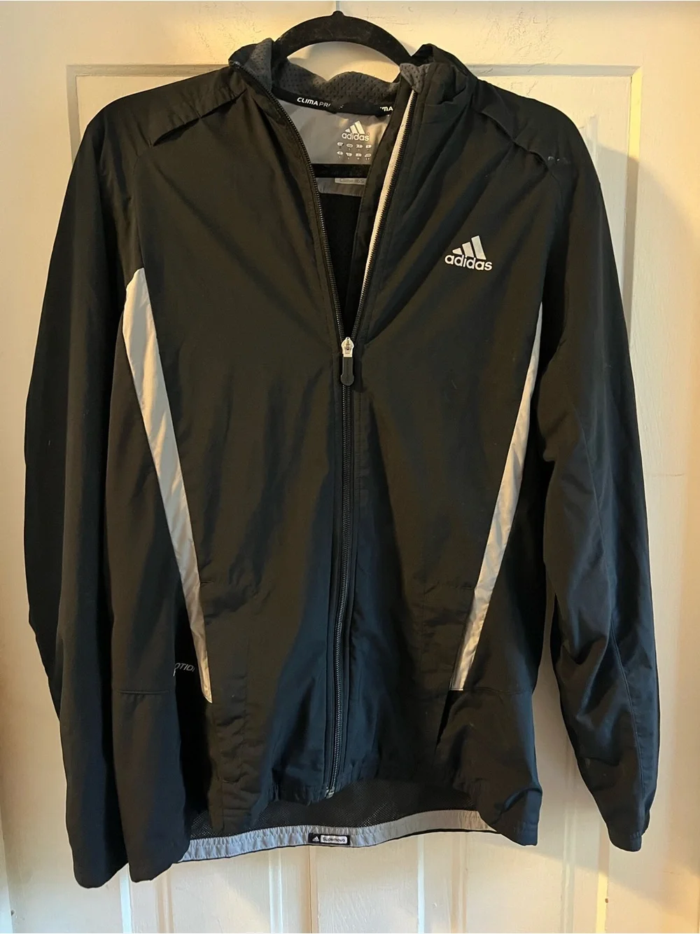 adidas Black Hooded Windbreaker with White Panels
